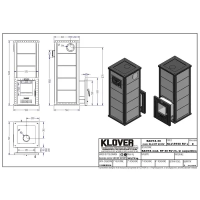 Печь для бани Klover RT 20-RV закрытая каменка, выносная топка