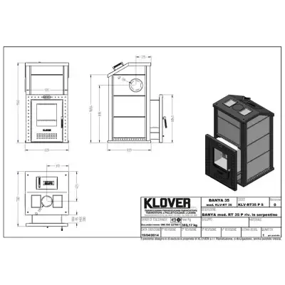Печь для бани Klover RT 35-P закрытая каменка, выносная топка